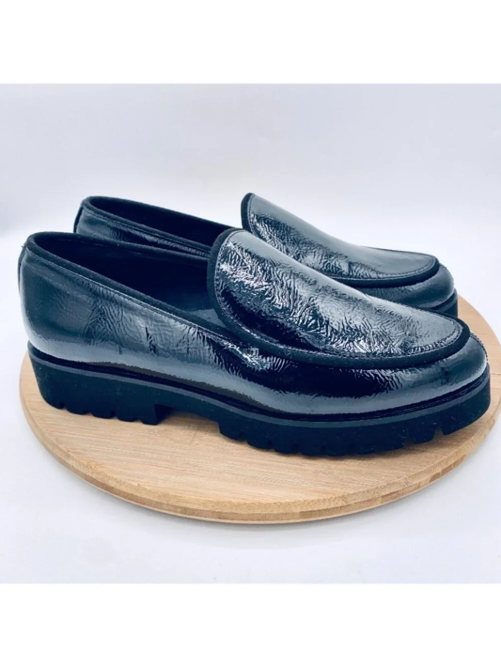 Donald Pliner Shoes Womens 9 Black Patent Leather Platform Loafers Minimalist